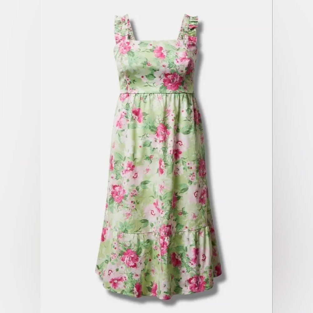 Torrid Floral Green and Pink Dress